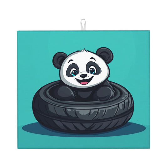 Adorable Panda & Tire Kitchen Absorbent Quick-Dry Mat | Non-Slip & Antibacterial